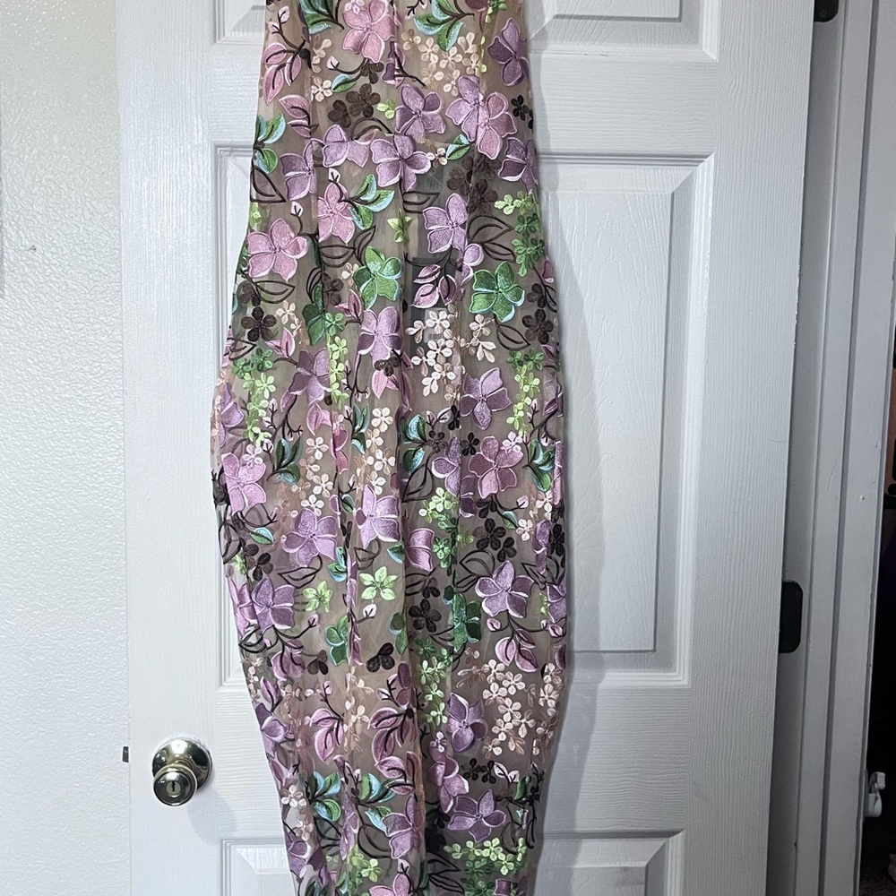 Fashion Nova Strapless Floral Dress - Purple, Green, Brown